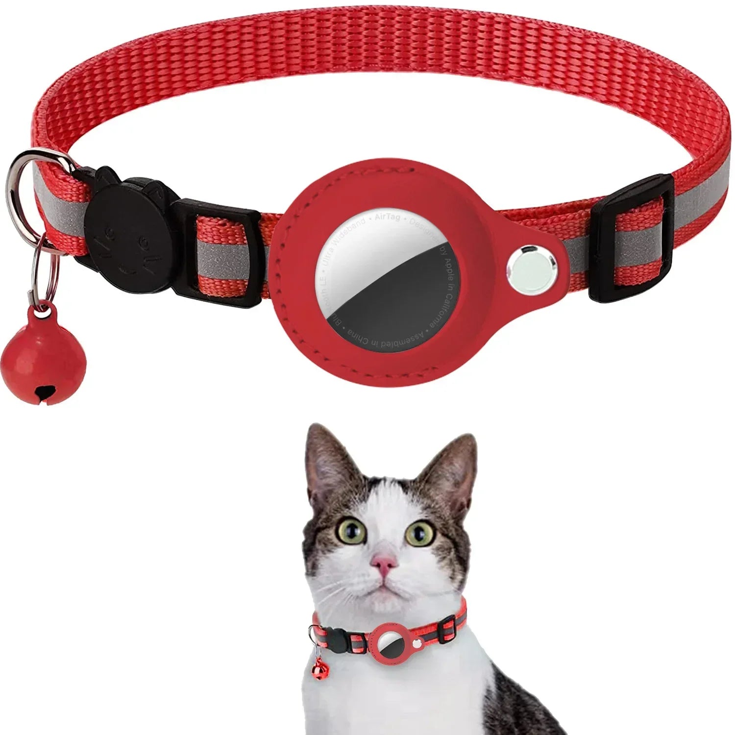 Cat / dog AirTag Holder Collar Breakaway Reflective Strips Adjustable Kitten Collar Waterproof