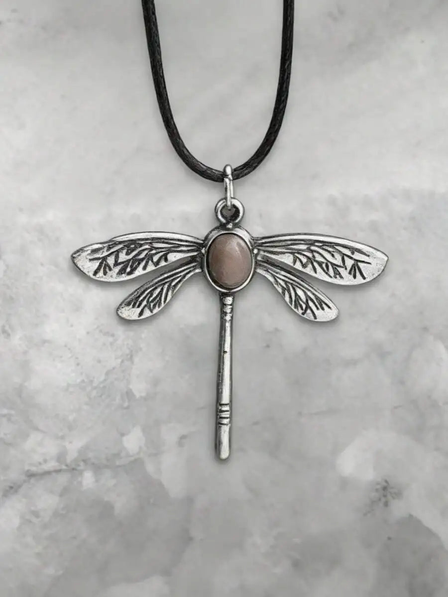 Gothic Retro Dragonfly Pendant Necklace With Gemstone Boho Style For Women