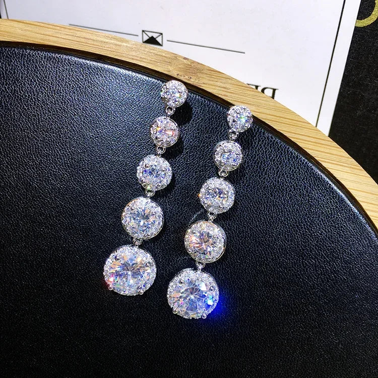 Long 925 sterling silver Diamond Cz Dangle Earring Drop Earrings for Women