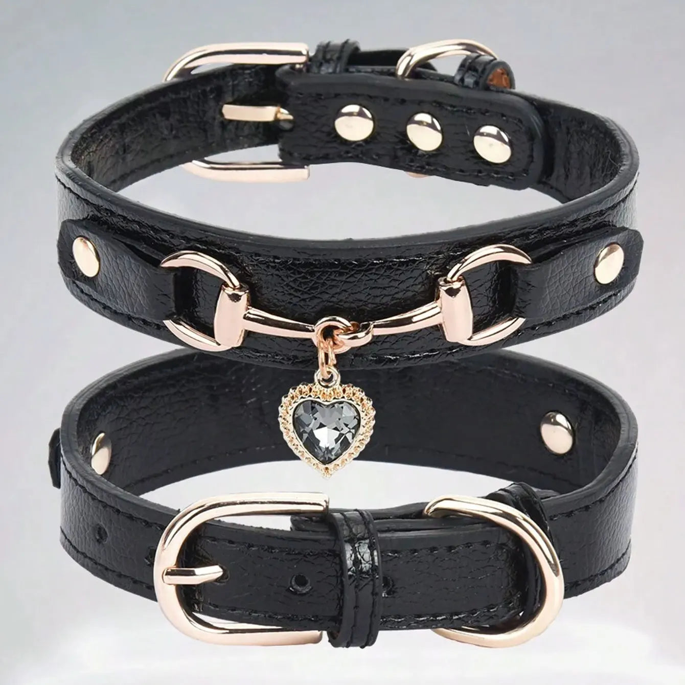 PU Leather Delicate Pet Dog Collar, High-Quality Leather Fabric and Alloy Fittings. Beautiful Gemstone Decoration