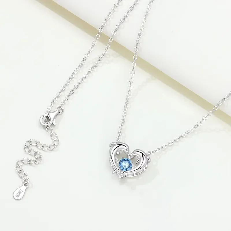 S925 Sterling Silver Necklace Exquisite Cute Dolphin Heart Necklace For Women
