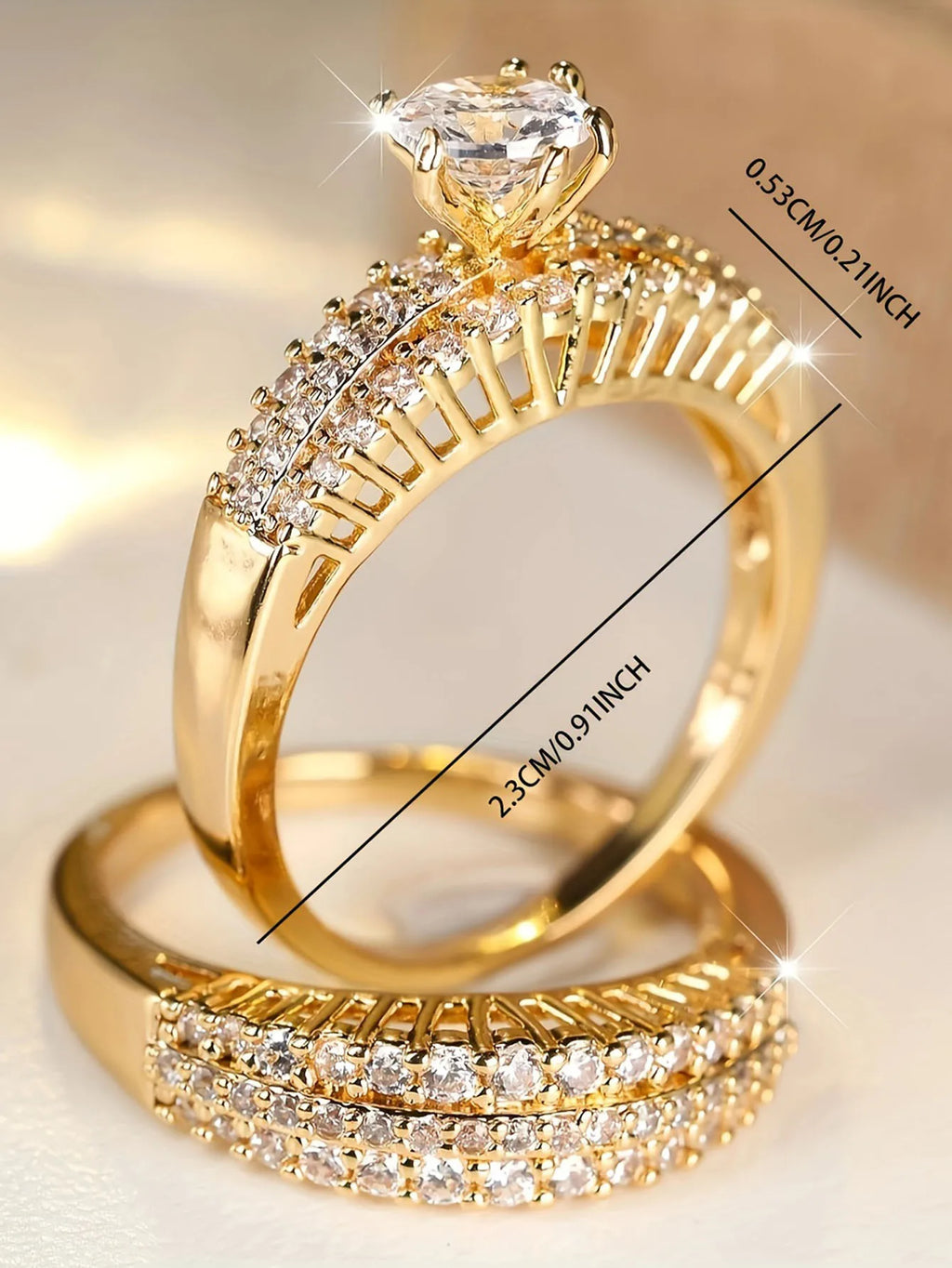 2pcs Elegant Stacking Rings Paved Shining Zirconia Rings