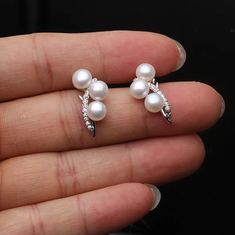 Real Silver 925 White Pearl Earrings Woman,Natural Freshwater Stud Earrings With Pearls