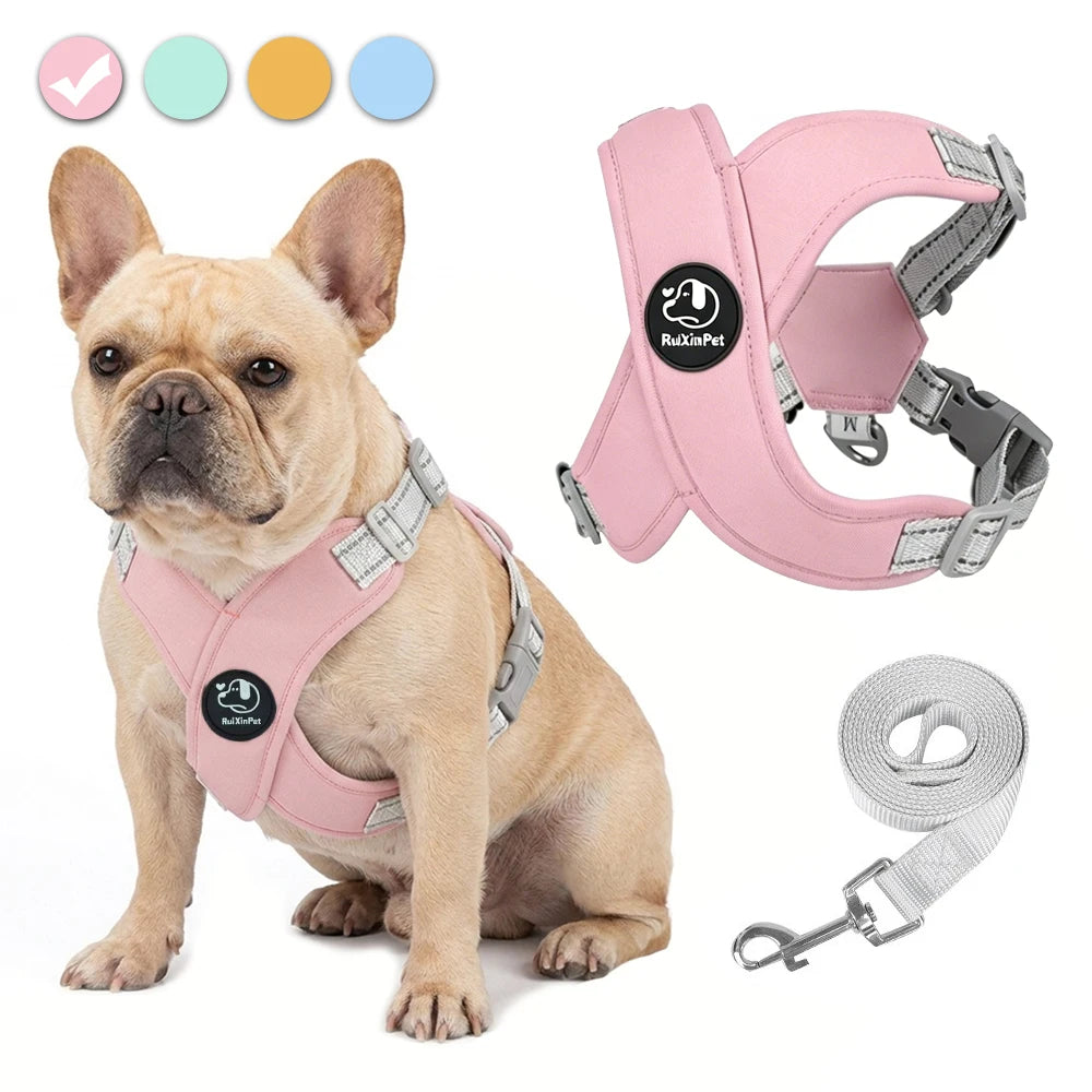 Dog Harness Leash Set Reflective Adjustable Pet Vest Harness with Metal D Ring Breathable