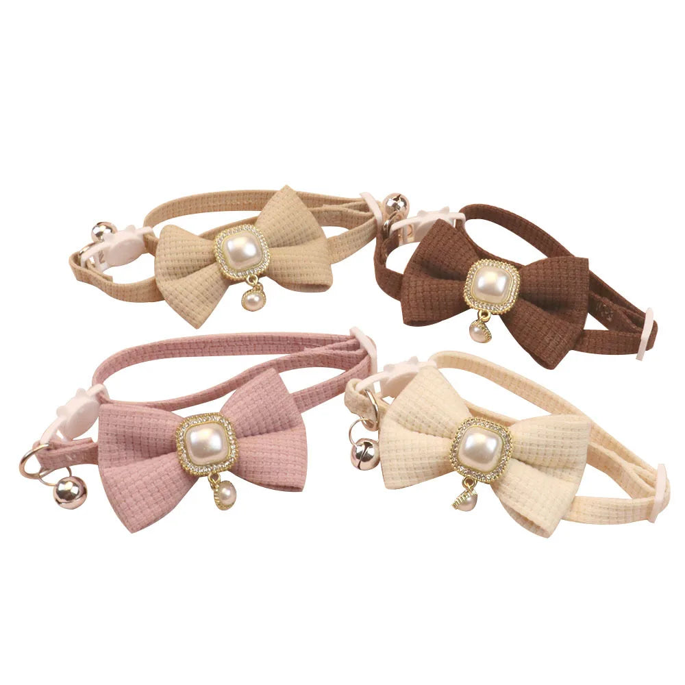 Pet collar retro pearl pendant pet puppy collar cute bow bell dog neck ring