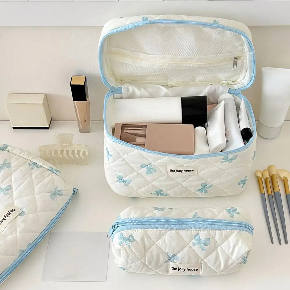 Quilted Makeup Bag 3 Sizes Floral Toiletry Cosmetic Pouch Makeup Organizer