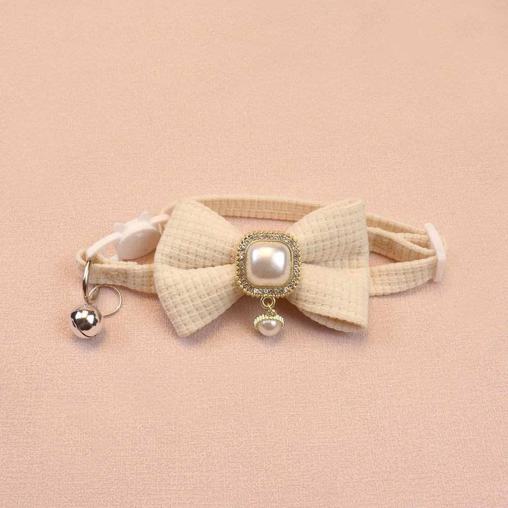 Pet collar retro pearl pendant pet puppy collar cute bow bell dog neck ring