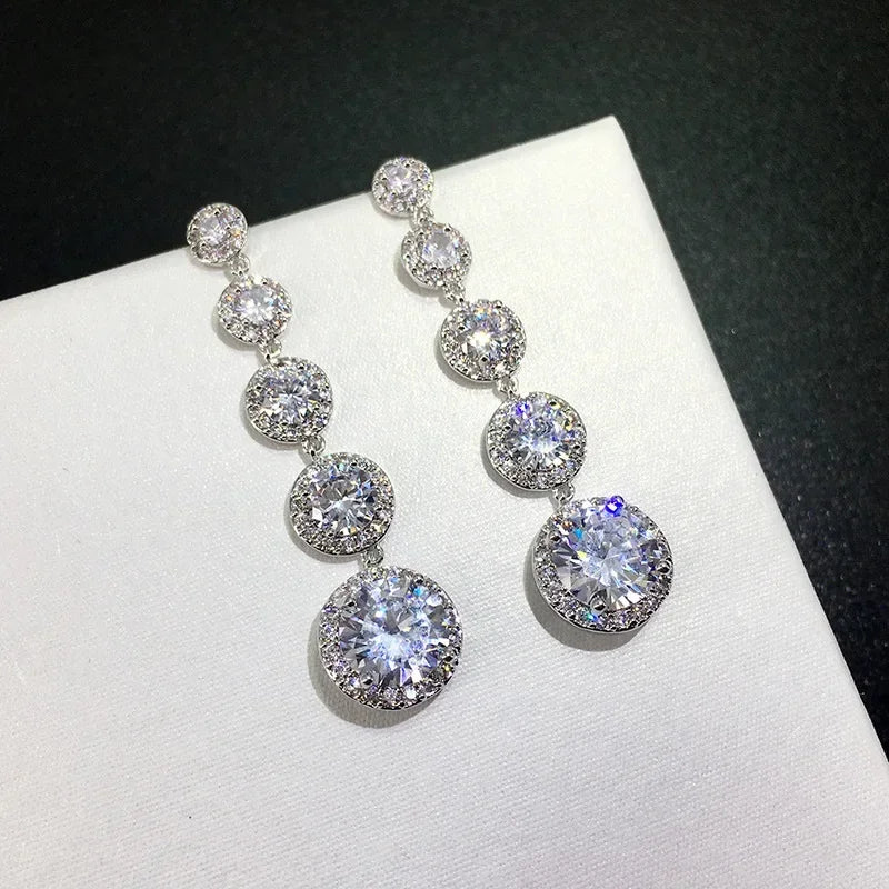 Long 925 sterling silver Diamond Cz Dangle Earring Drop Earrings for Women