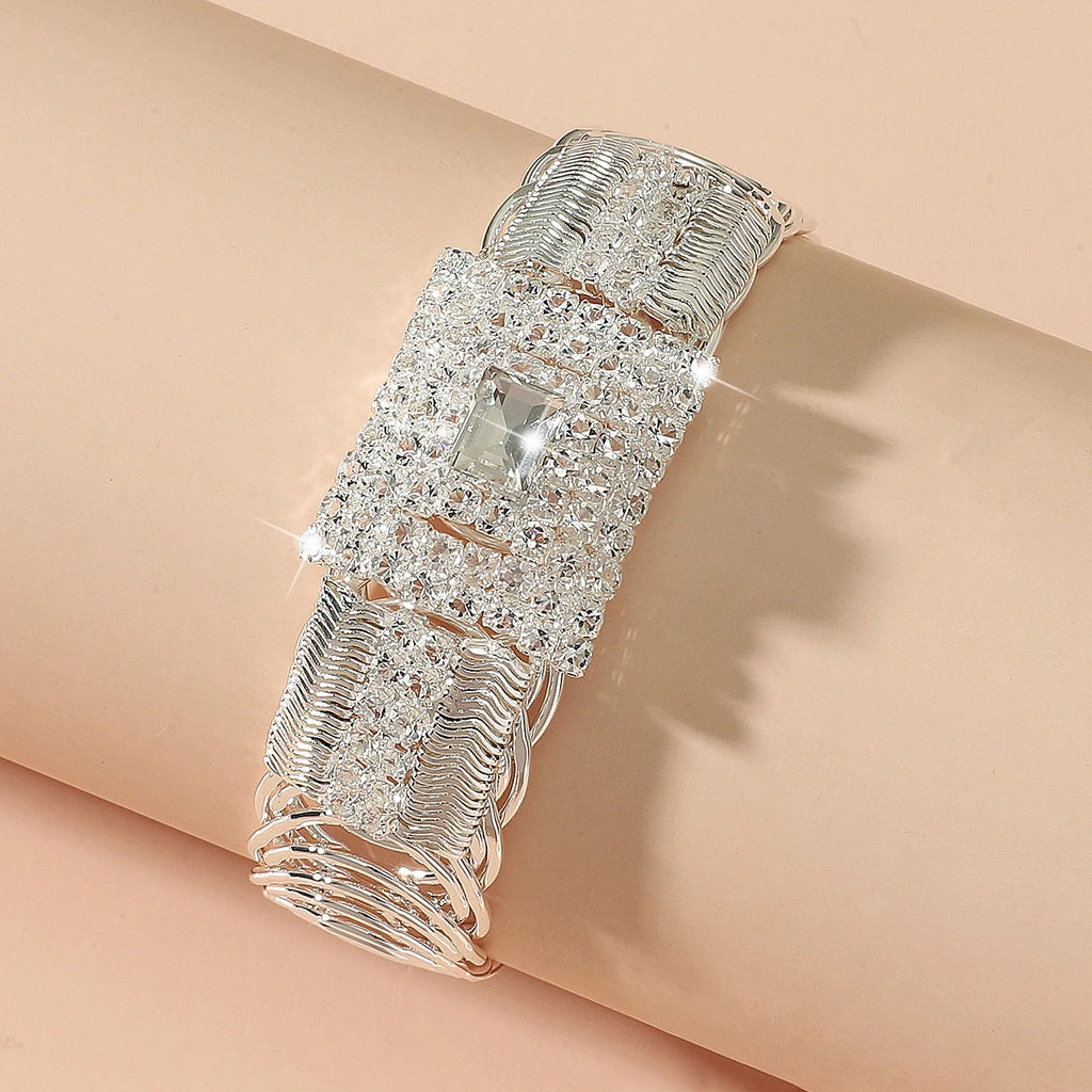 Gorgeous Square Rhinestone Open Ladies Bracelet
