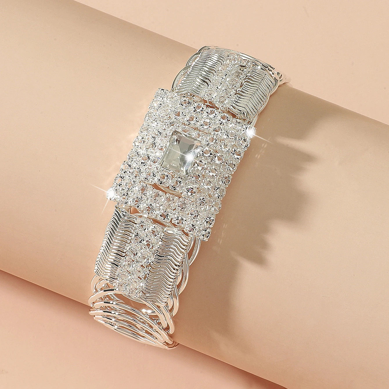 Gorgeous Square Rhinestone Open Ladies Bracelet