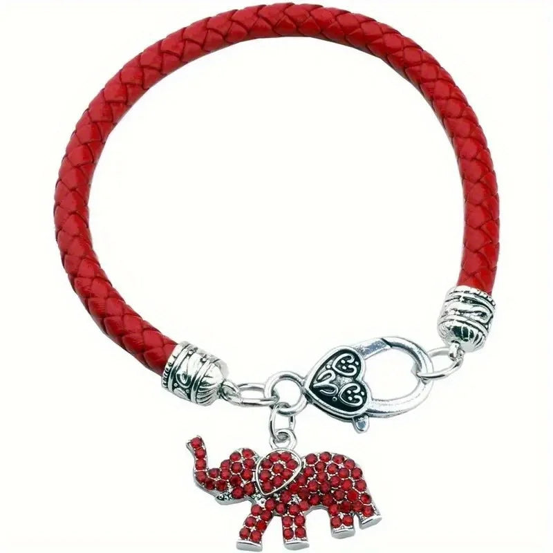 Colorful Leather Bracelet Elephant Pendant Bracelet for Women