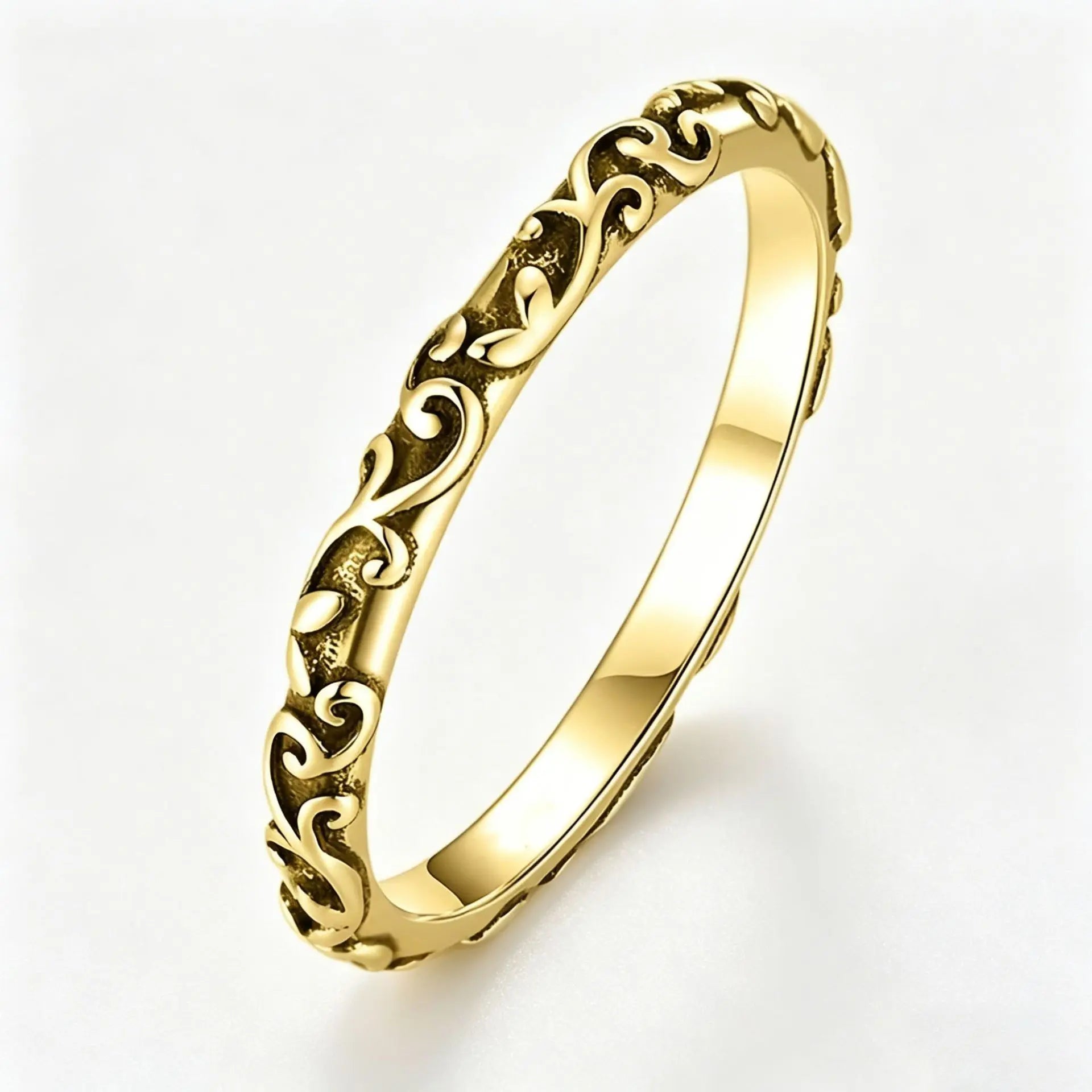 Retro old antique neutral style design engraving ring vine flower leaf pattern niche ring