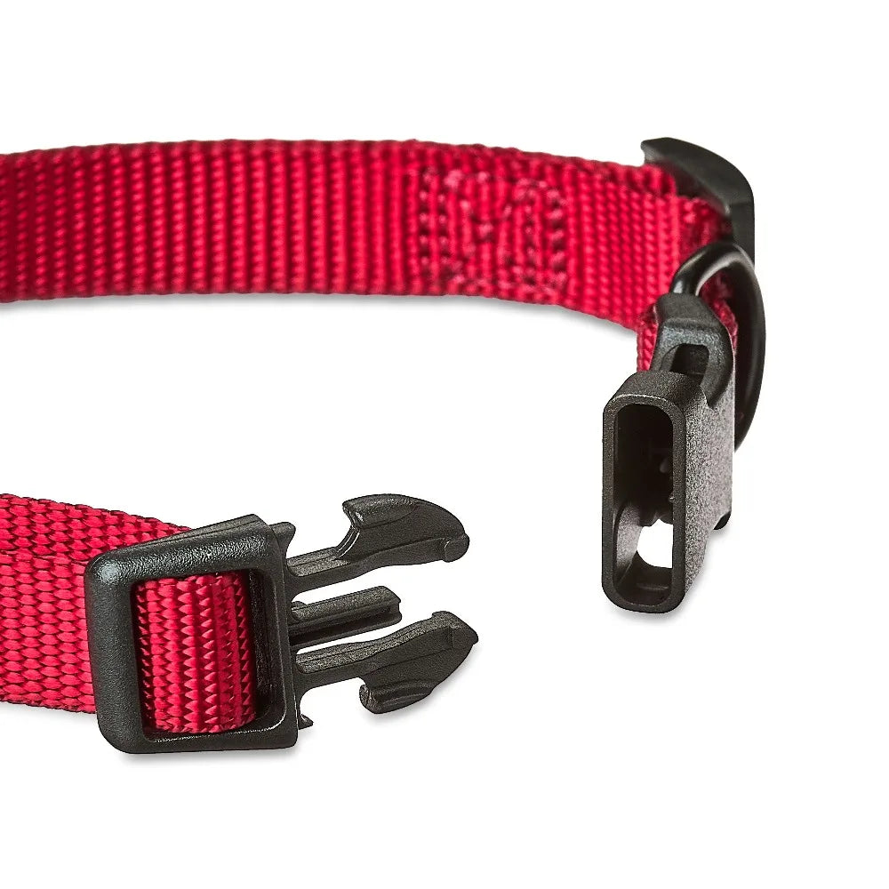 Adjustable Solid Red Polyester Dog Collar for Medium Dogs