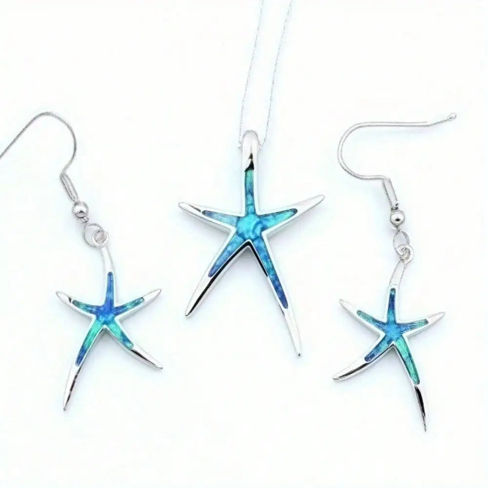 Women's Jewelry Set, Including Starfish Pendant And Matching Earrings, Laboratory-Made Fire Opal