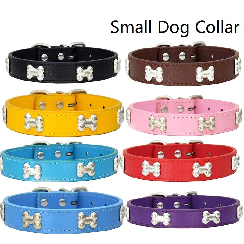 Bone Pattern Collar Durable Adjustable Small Dog Puppy Cat Safe PU Leather