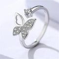 Elegant 925 Sterling Silver Ring Cute Butterfly White Zircon Open Ring for Women