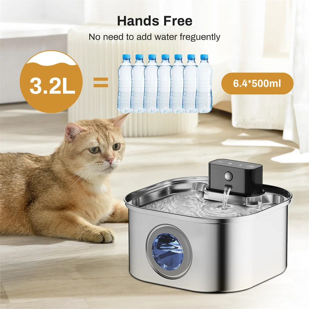 3L 5V Rechargable Automatic Stainless Steel Dogs Water Fountain 4000mAh Wireless