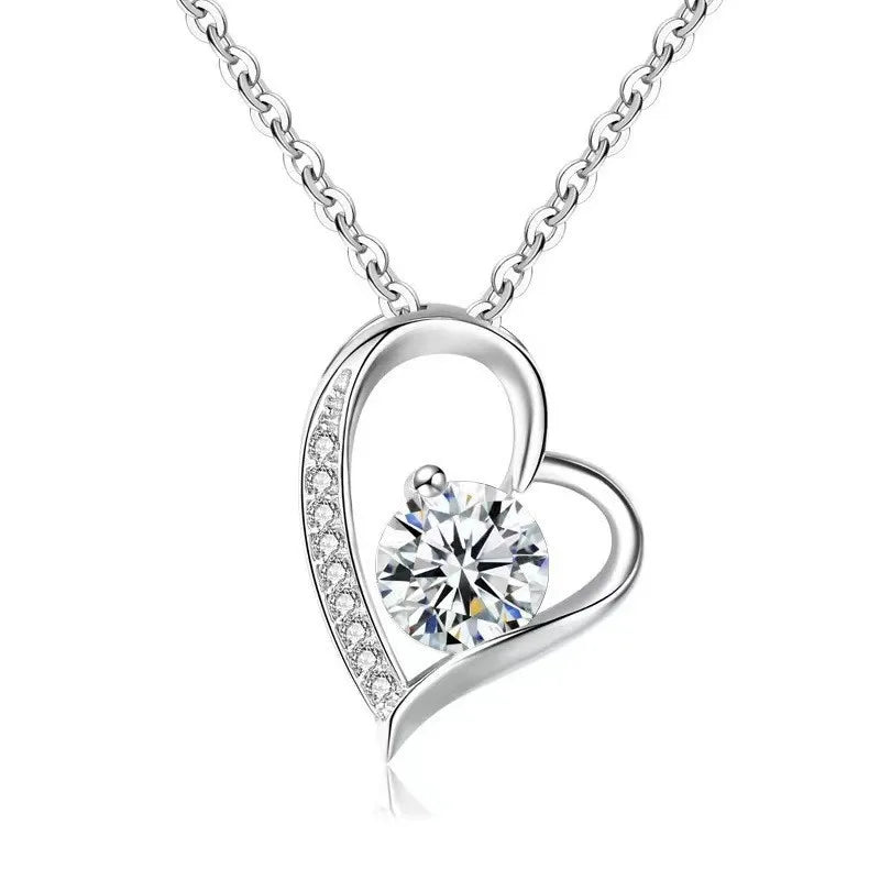 New 925 Sterling Silver Necklace Heart 5A Zircon for Women
