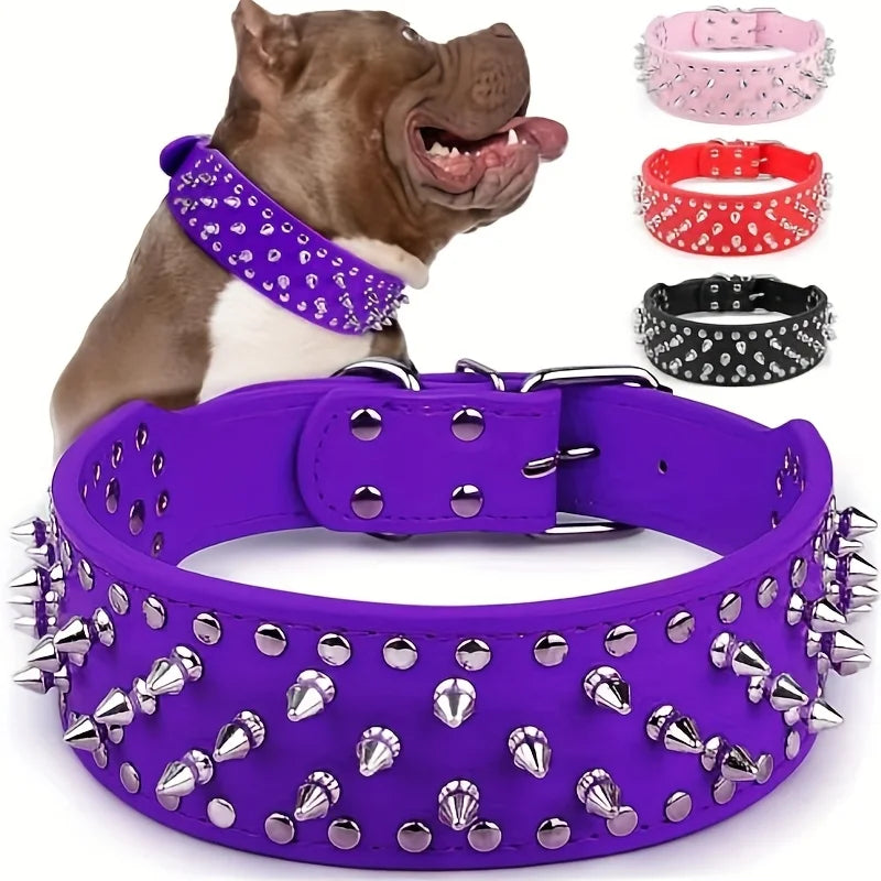 Wide Golden Spiked Dog Collar, Epesiri Dog Chain Collars, Mushroom Rivet Faux Leather