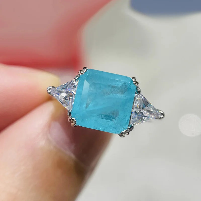 Exquisite 925 Sterling Silver Paraiba Emerald Tourmaline Gemstone Rings For Women