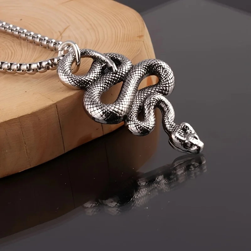1 punk snake pendant necklace, ancient silver jewelry