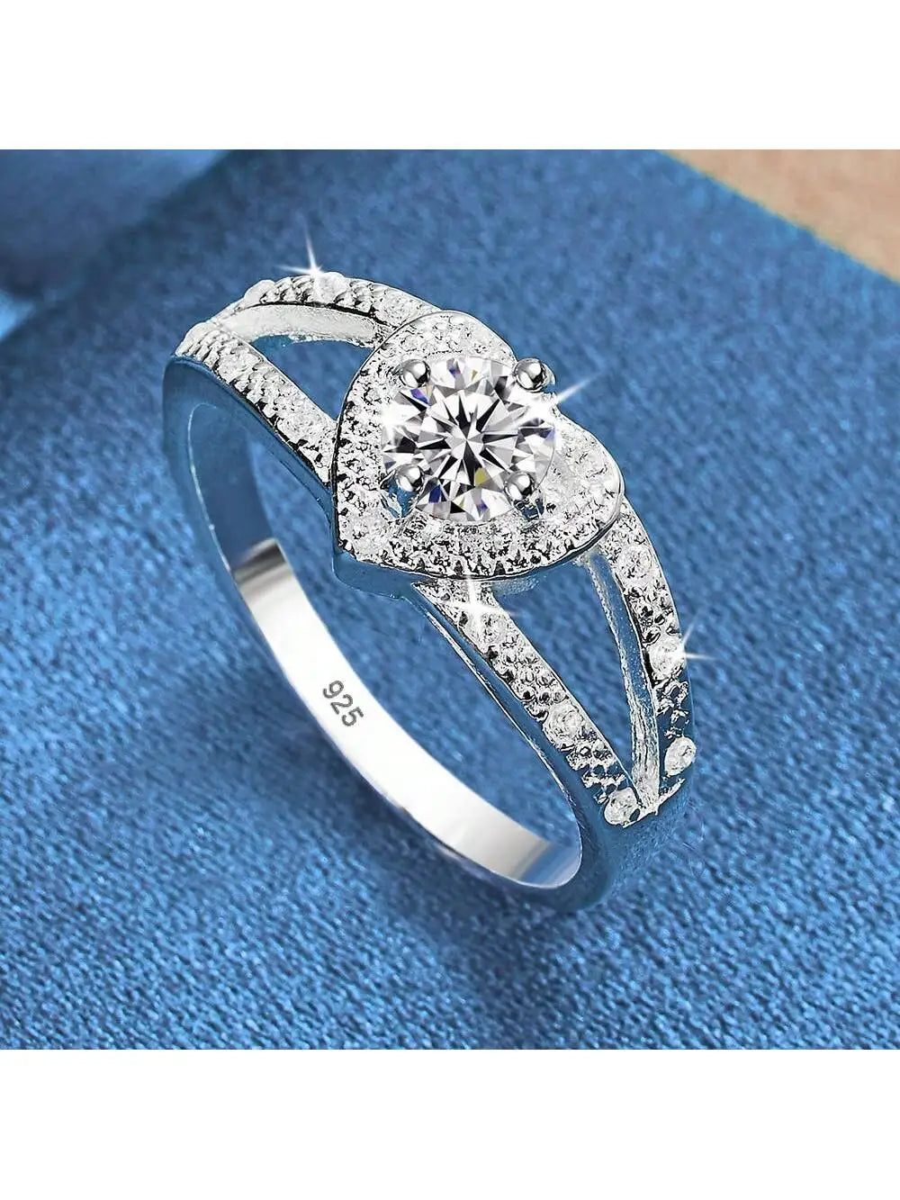 925 Sterling Silver Plated Heart Zirconia Ring For Women