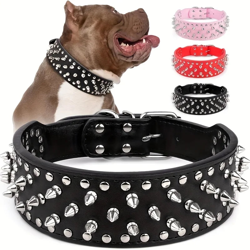 Wide Golden Spiked Dog Collar, Epesiri Dog Chain Collars, Mushroom Rivet Faux Leather