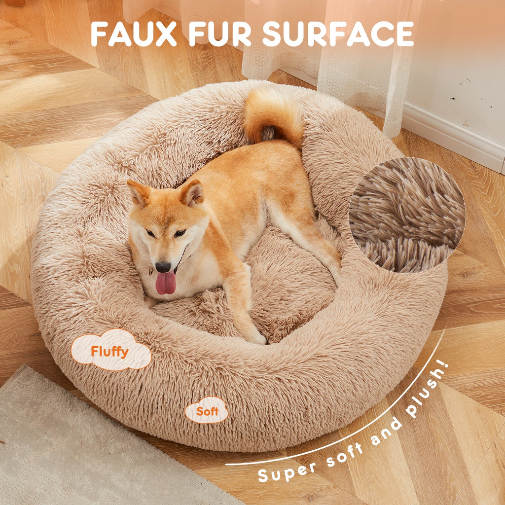 Calming Dog Bed for Medium to Large Dogs Washable Large Pet Bed Anti-Slip Round Fluffy Plush