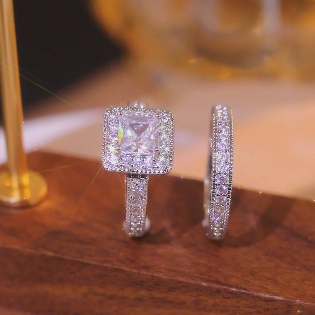 Princess Cut Cubic Zirconia Bridal Ring Set 2Pcs