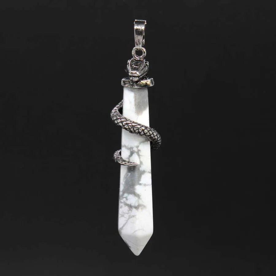 Snake Wrapped Crystal Hexagon Column Stone Pendulum Pendants