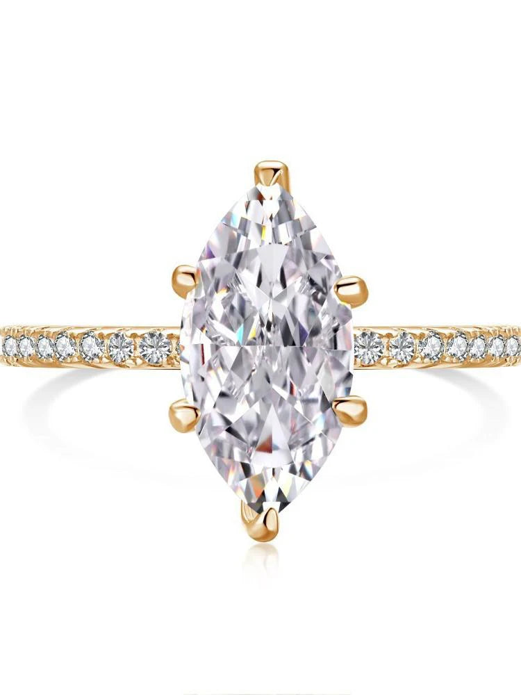 Beautiful 925 Sterling Silver Simple Classic Marquise Zircon Ring For Women