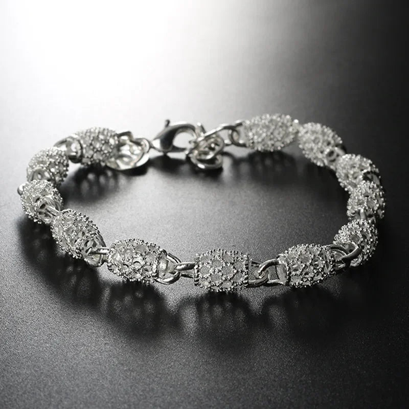 Elegant 925 Silver Flower Beads Charm Bracelets For Women