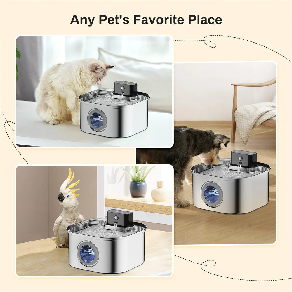 3L 5V Rechargable Automatic Stainless Steel Dogs Water Fountain 4000mAh Wireless