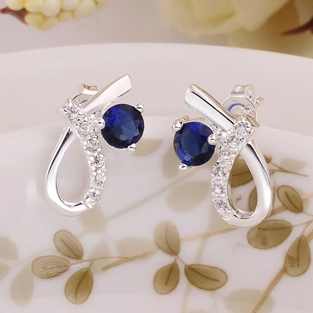 Elegant 925 Sterling Silver  blue zircon crystal earrings for women
