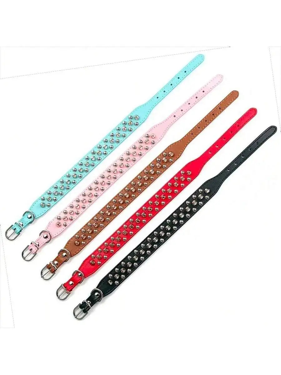 Pet Dog Collar Adjustable Leather Neck Strap  PU Leather Punk Rivet Spiked Dog Collar