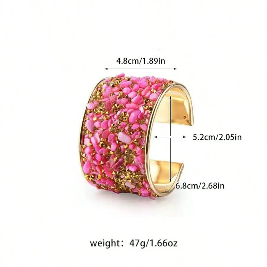 Colorful Crushed Stone Wide Open Bangle, Sparkling Diamond Inlaid Bracelet, High-end Cool Arm Cuff Jewelry