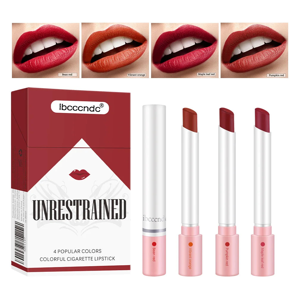 4 Colors Cigarette Shaped Lip Gloss Set Matte Velvet High Pigment Waterproof