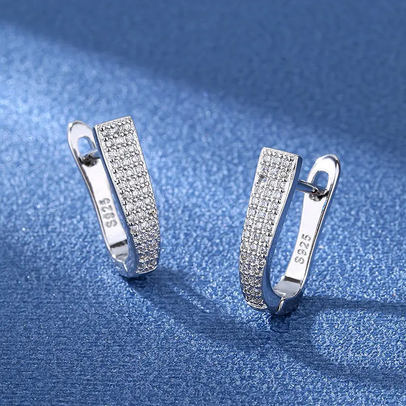 Luxury 925 Sterling Silver Earrings  High Quality White Zircon Earrings