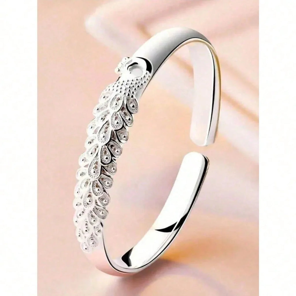 Elegant Peacock Spread Bracelet - Luxurious Designer Women's Open Bracelet