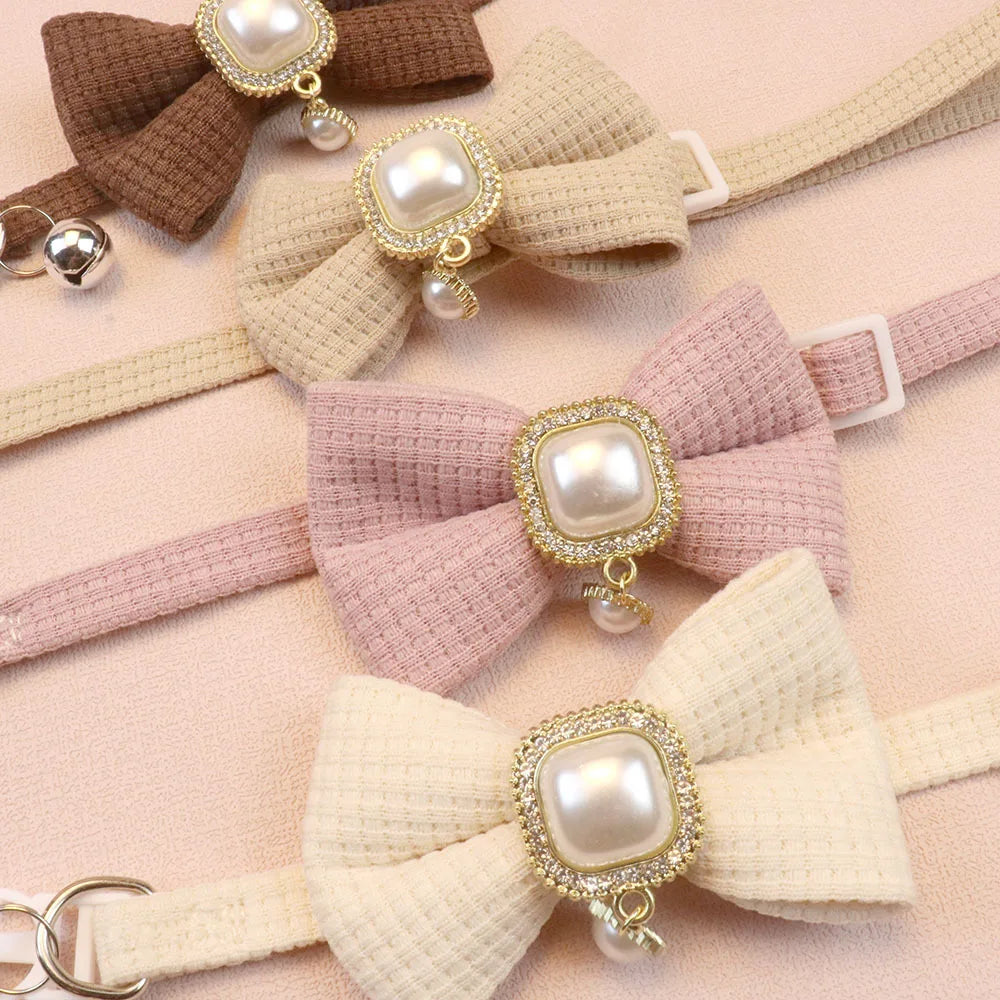 Pet collar retro pearl pendant pet puppy collar cute bow bell dog neck ring