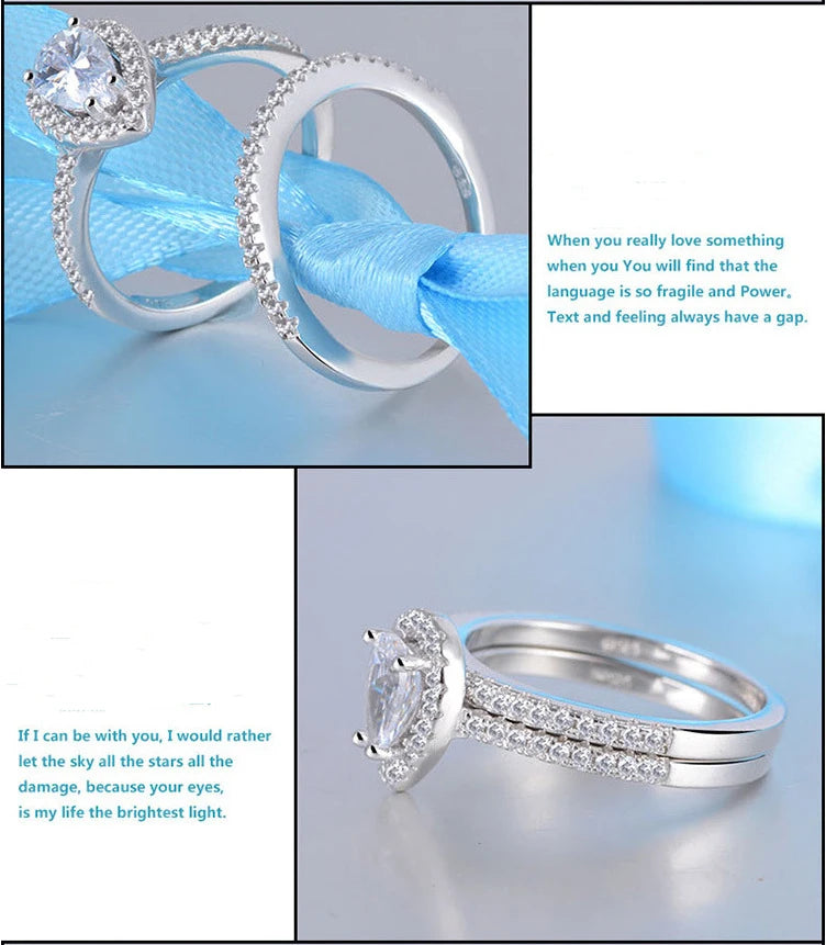Luxury 925 Sterling Silver  ring set Jewelry Teardrop Zircon CZ Diamant Ring Set