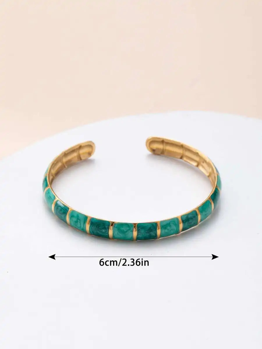 Fashion Stainless Steel Baroque Style Colorful Open Bangle Bracelet