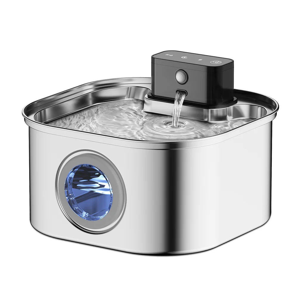 3L 5V Rechargable Automatic Stainless Steel Dogs Water Fountain 4000mAh Wireless