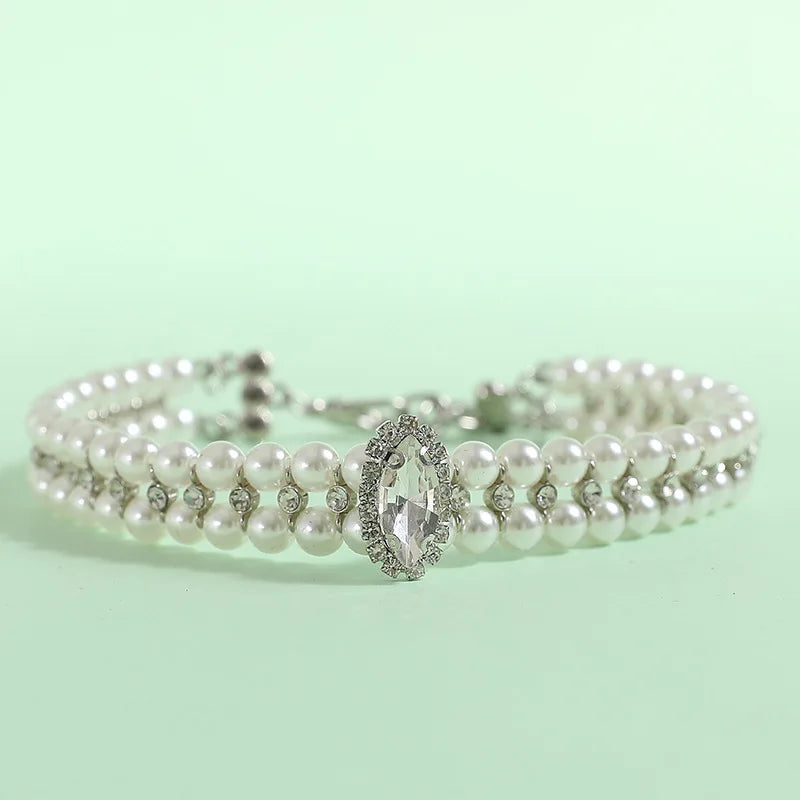 Luxury Cat Puppy Pearl Necklace Rhinestone Collar for Cats Small Dogs
