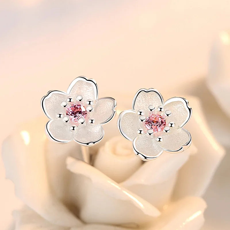 Beautiful Pink purple zircon flower small earrings for ladies