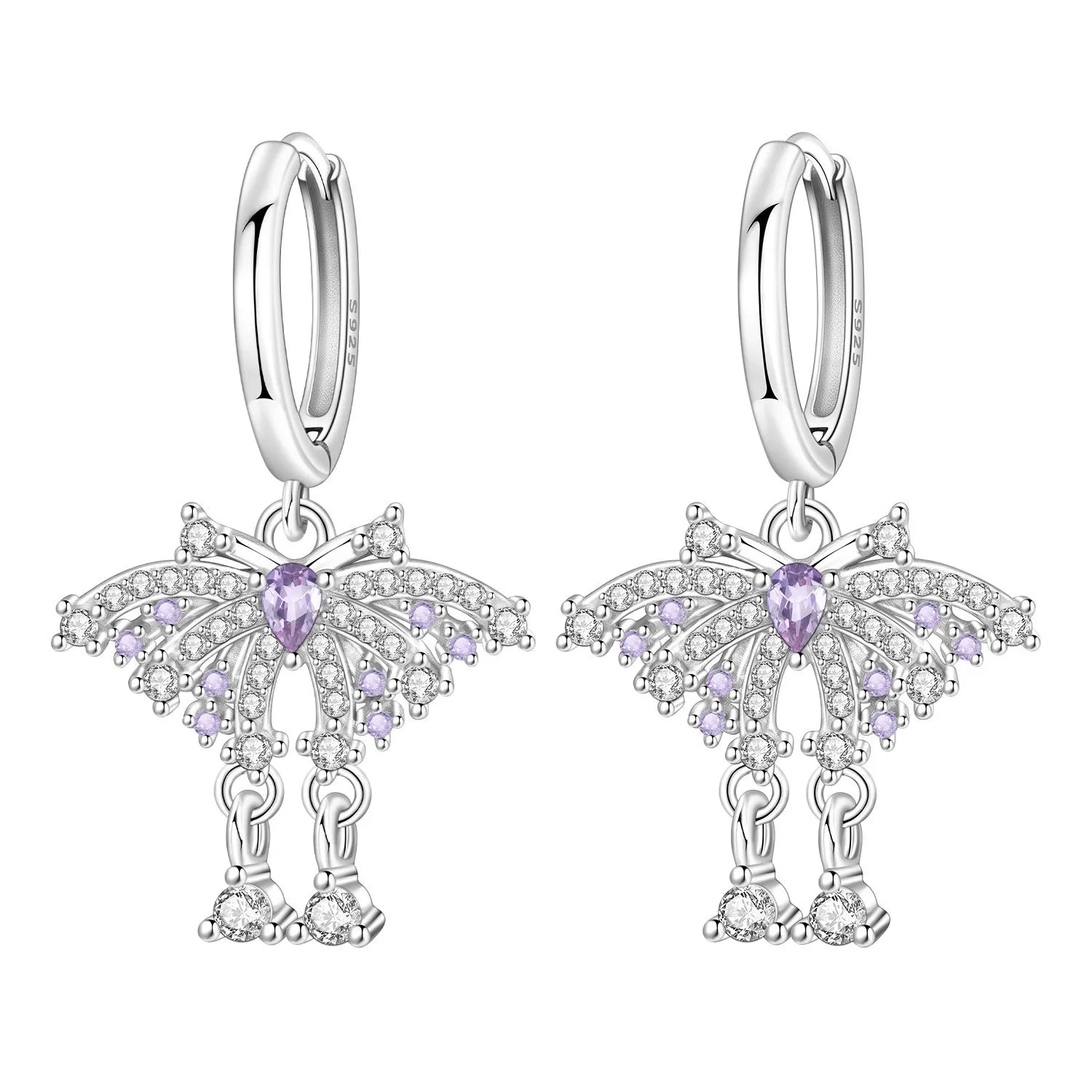 Beautiful S925 Sterling Silver Zirconia Butterfly Gradient Dragonfly Earrings
