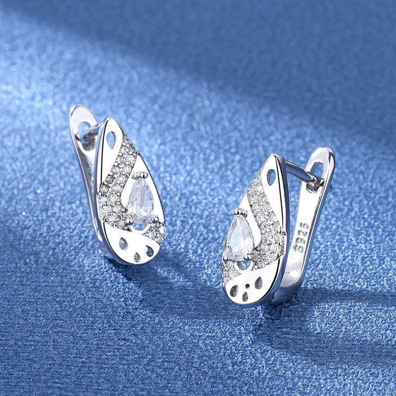 Luxury 925 Sterling Silver Earrings  High Quality White Zircon Earrings
