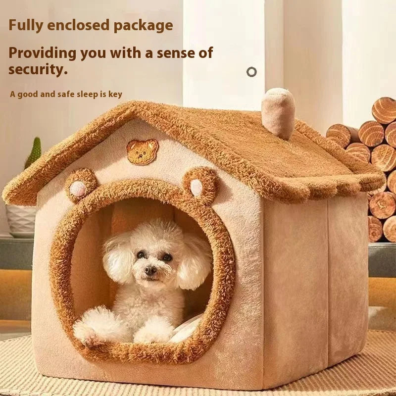 Dog House Style Bed - Removable Washable Pet Bed for Small Dogs