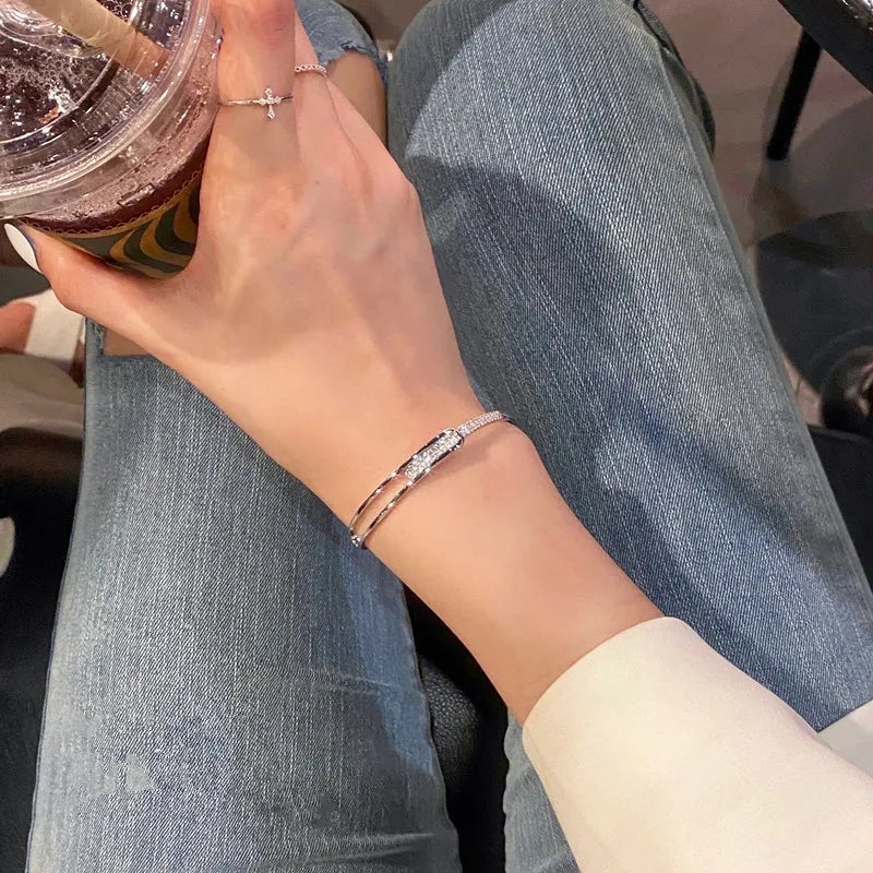 Luxury 925 Sterling Silver Zircon Bracelet Simple Style Charm Personality Woman Bracelet