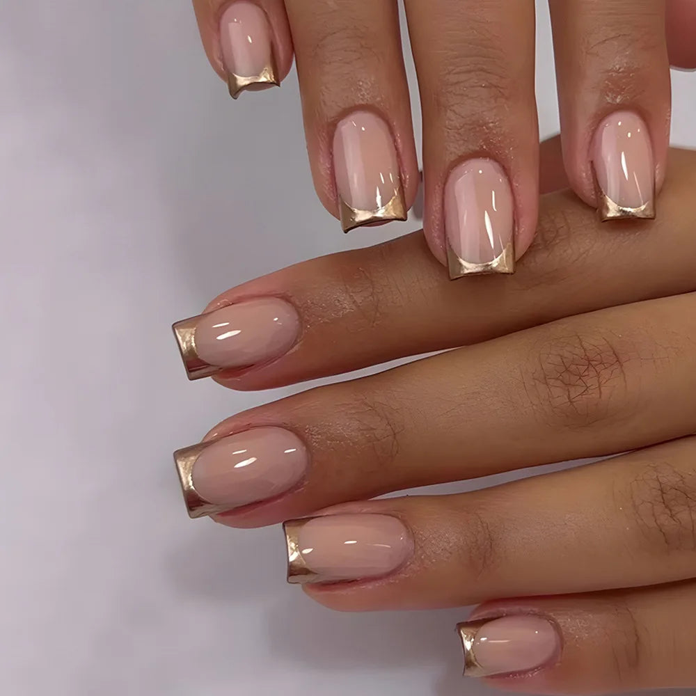 24Pcs French Tip Handmade Press On Nails Minimalist Solid Color Fake Nails Medium Square Full Cover Press On Nail Tips